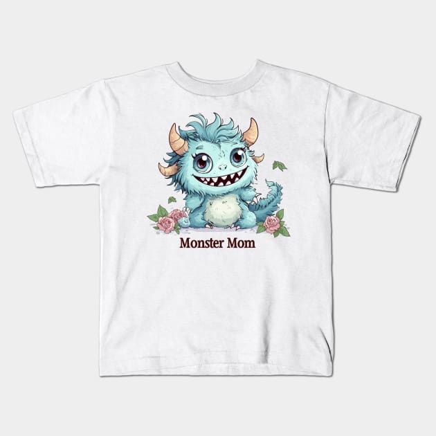 Cute Monster Mom Kids T-Shirt by Obotan Mmienu